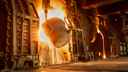Molten steel being poured in furnace