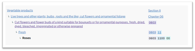 Commodity code for roses